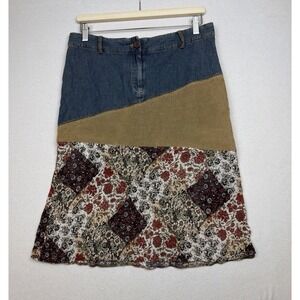 Vintage Hennes Womens Boho Patch Denim Corduroy Midi Skirt Size 8 Festival Retro